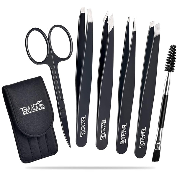 TsMADDTs Tweezers Set and Curved Scissors - Professional Stainless Steel Tweezers for Women and Men, 6 Pack