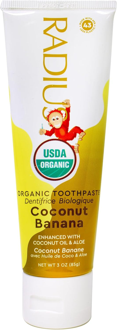 Radius USDA Kids Organic Toothpaste, Coconut Banana, 3 oz (1-Pack)