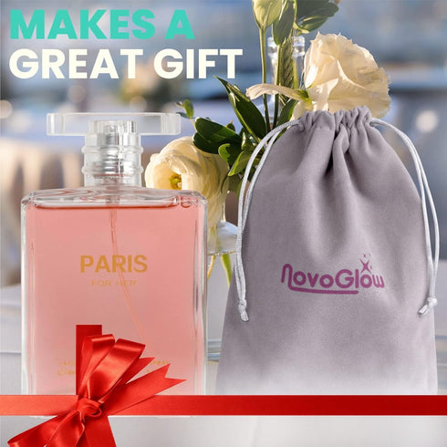 NovoGlow Paris For Her Eau de Parfum Spray - 3.4 Oz - Casual Daily Cologne Set with Deluxe Suede Pouch