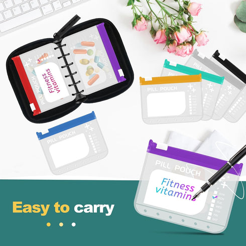 Set Timueetech Water-Proof Pill Pouch Large Pill Organizer, Pill Loose-Leaf Storage with Color-Coded Medicine