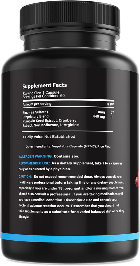 Bladder Control Supplement - Overactive Bladder Control Pills, 60Ct - Potent Blend of Pumpkin Seed Oil, Cranberry