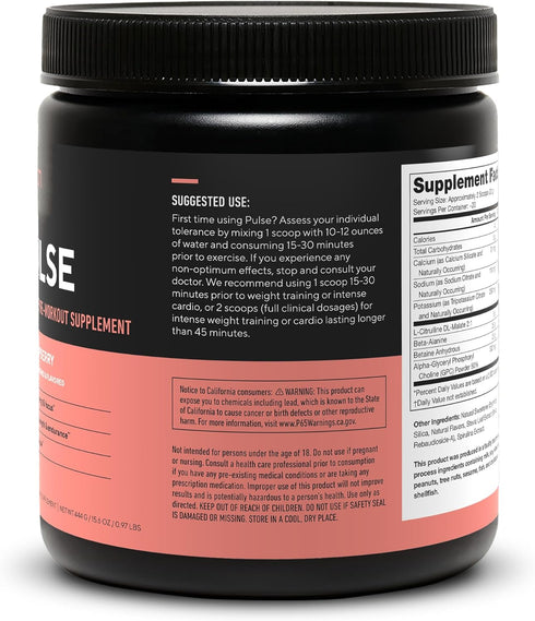 LEGION Pulse Pre Workout Supplement - All Natural Nitric Oxide Drink, Caffeine Free Blue Razz