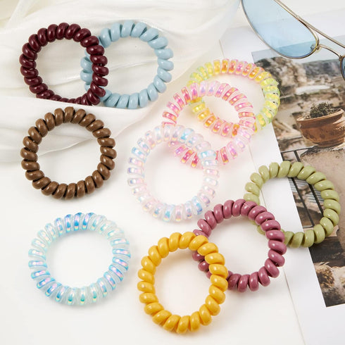 Macaroon Spiral Coil Hair Ties, Colorful 10 Pcs Ponytail Holders for Thick Hair, No Crease Plastic Spiral Ties