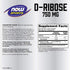 NOW Sports Nutrition D-Ribose 750 mg, Certified Non-GMO, 120 Veg Capsules