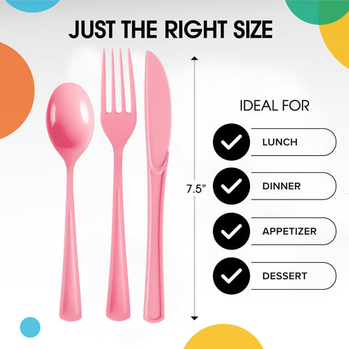 150 Pack Pink Plastic Cutlery Set, Heavy Duty Disposable Utensils for Party Supplies