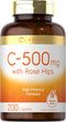 Carlyle Vitamin C with Rose Hips 500mg - 200 Caplets, High Potency, Vegetarian & Gluten Free.