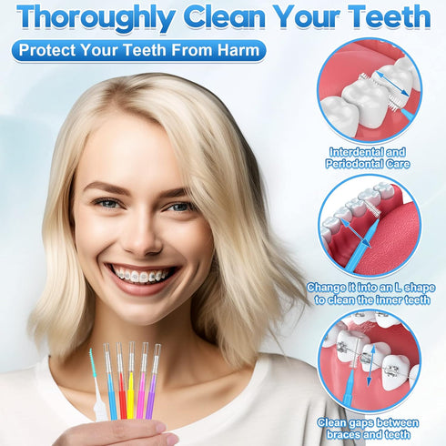 300 Pcs Interdental Brushes for Braces, 6 Size Soft and Bendable Brushes for Cleaning Teeth and Gums
