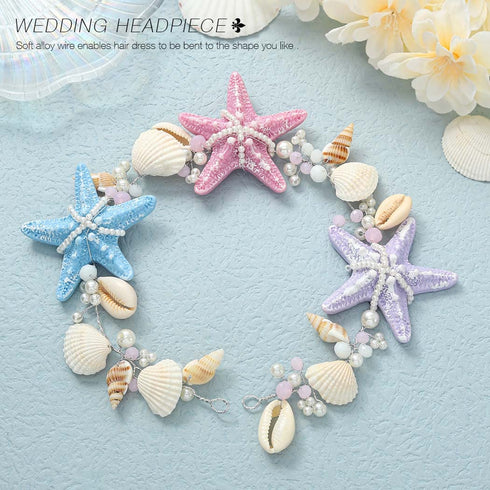 Unicra Seashell Bride Wedding Hair Vine Starfish Bridal Headband Pearl Beach Hair Accessories for Women and Girls