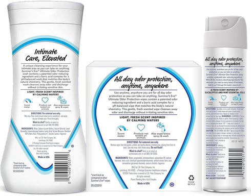 Summer's Eve Ultimate Odor Protection Bundle; Feminine Body Wash and Wipes with Boric Acid + Feminine Odor Protection
