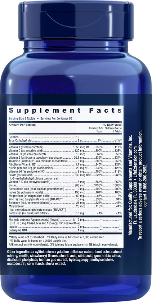 Life Extension Children's Formula Mix Berry-Flavored, Kid-Friendly Chewable Multivitamin – Gluten-Free, Non-GMO – 120 Chewable Tablets