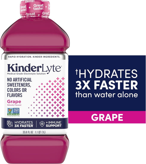 Kinderlyte Pediatric Electrolyte Solution, Doctor-Formulated for Rapid Rehydration, Kid-Friendly Taste (Grape, 6-Pack)