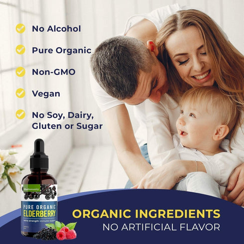Organic Elderberry Syrup - 60 Day Supply Liquid Drops for Immune Support - Extra Strength (2 Pack)