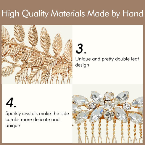 inSowni 36 Pack Gold Flower Leaf Bridal Wedding Hair Accessories, U-shaped Pearl Hair Pins, Rhinestone Clips