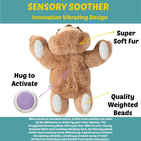Snugglekid 11 20 inches Sloth Sensory Weighted Vibrating Pillow, Pressure Activated for Kids Adults, Plush Minky Soft