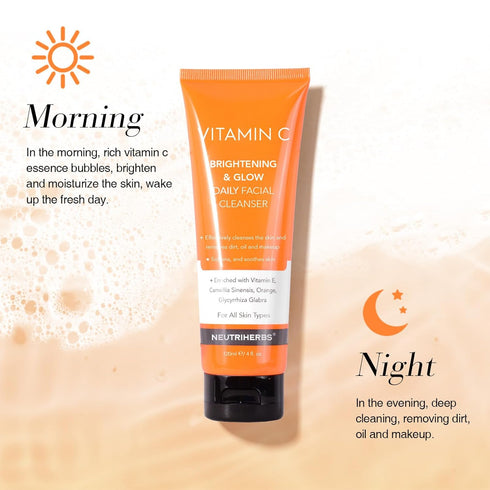 Neutriherbs Vitamin C Face Wash, Daily Cleanser with Aloe & Hyaluronic Acid for All Skin Types, 120ml