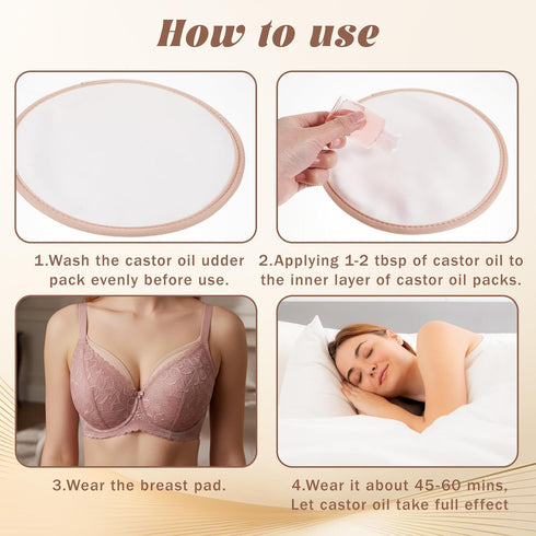YQQYG 2 Pack Packs Pcs Castor Oil Wrap, Soft Cotton Castor Oil Pads for Breast, Reusable Anti-Leakage Caster Breast