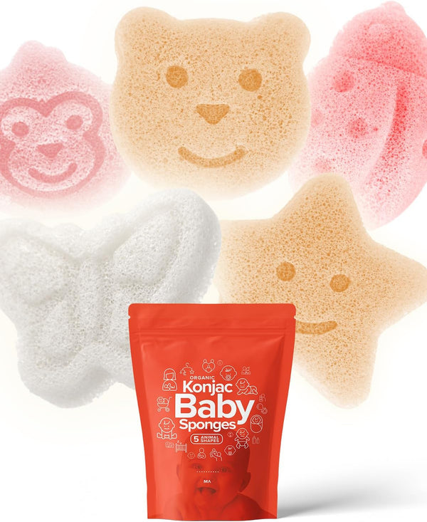 Konjac Baby Sponge for Bathing, Natural Cute Shapes, Kids Bath Sponges for Infants, 5pcs Set