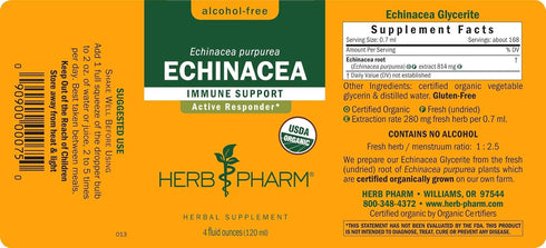 Herb Pharm Certified Organic Echinacea Root Liquid Extract, 4 Ounce for Immune System Support