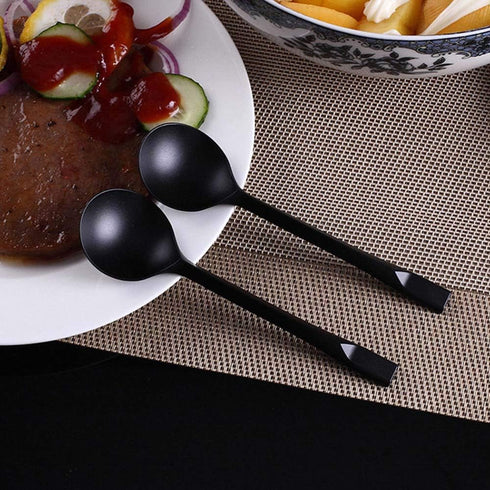 150 Pack Large Disposable Plastic Spoons, Heavy Weight Individual Wrapped Teaspoons for Soup Dessert Ice Cream (Black,