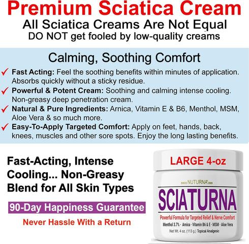 Sciatica Nerve Cream - Maximum Strength Comfort Cream for Feet, Hands, Legs, Back - 4 Oz