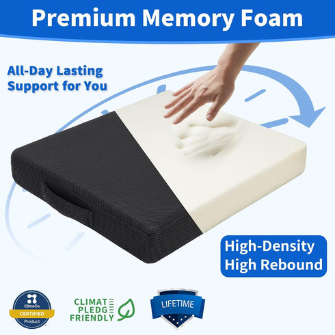 YOUFI Wheelchair Seat Cushion with Waterproof Layer Breathable Cover, High Rebound Memory Foam, Non-Slip Bottom