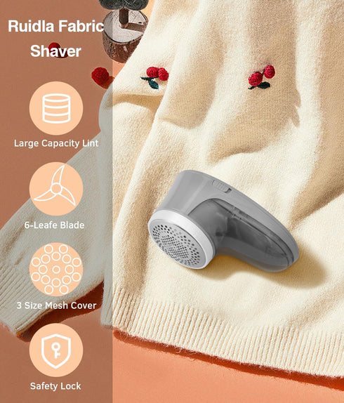 Ruidla Fabric Shaver Lint Remover, Battery Operated Sweater Shaver with Replaceable Stainless Steel Blades for Clothes