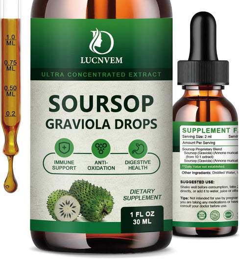 (2 Pack) Soursop Graviola Liquid Drops 2000mg | Natural Antioxidant, Cell Support & Regeneration, Immune Boost, Soursop