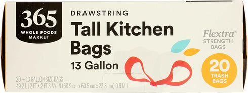365 by Whole Foods Market, Tall Kitchen Drawstring Flextra Bag, 13Gl, 20 Count