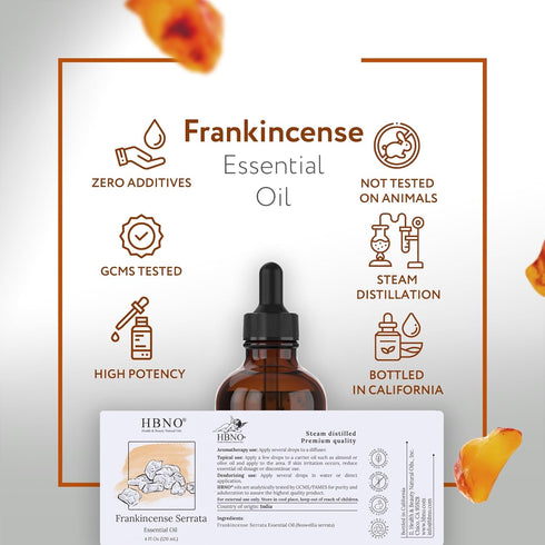 HBNO California Bottled Frankincense Essential Oil (Serrata) 4 fl oz (120ml) - Premium Grade for Skin and Aromatherapy