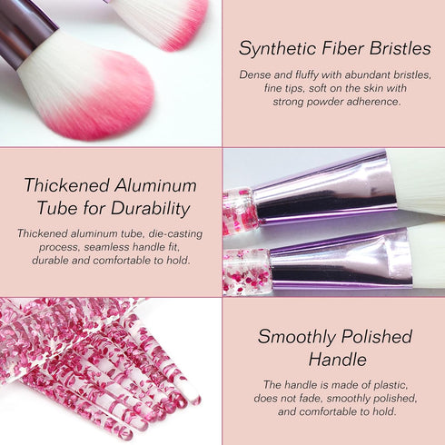 Bling Crystal 10-Piece Makeup Brush Set for Foundation, Concealer, Eye Shadow, Blush, Lip