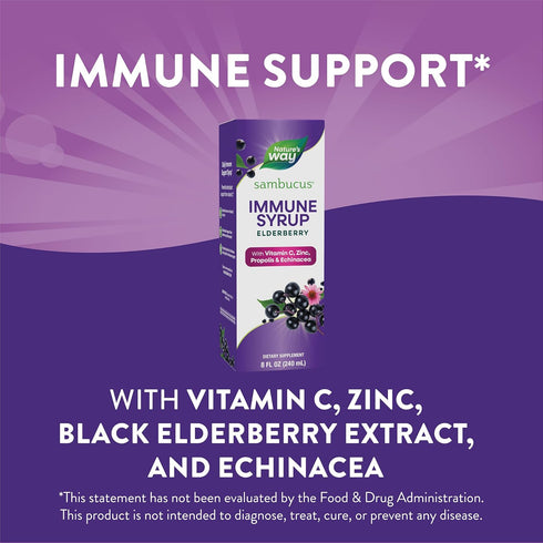 Nature's Way Sambucus Elderberry Immune Syrup, Daily Immune Support, Black Elderberry Extract, 8 Fl Oz