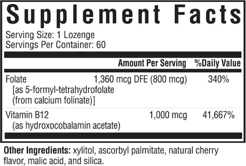 Seeking Health Hydroxo B12 with Folinic Acid - Supplement with Non-Methylated Form of Folate - Vitamin B12 Complex for Heart Health Support - 60 Lozenges