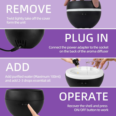 VigorLife 2 100ml Essential Oil Diffuser, Small Ultrasonic Aromatherapy Diffuser with Auto-Off Function, Cool Mist