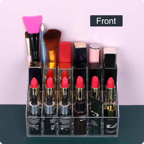 Lipstick Organizer, Small Clear Plastic Compact Holder with 24 Slots for Lip Gloss, Chapstick