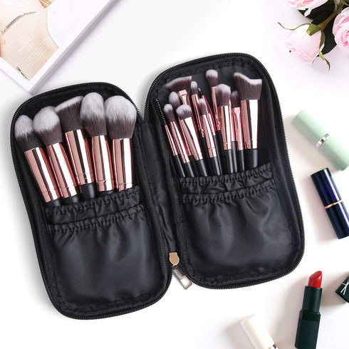 Makeup Brushes - 18 Pcs Professional Premium Synthetic Makeup Brush Set with Case, Travel Make up Brushes (Black Gold)