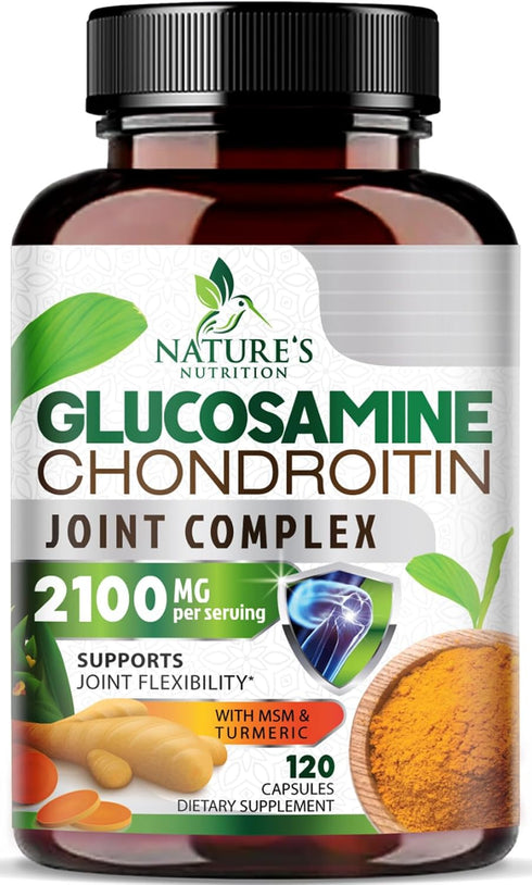 Triple Strength Glucosamine Capsules - Joint Support Supplement with Turmeric & Boswellia, Quercetin Bromelain - 120