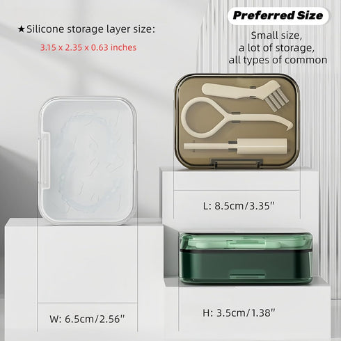 Double-layer Retainer & Aligner Case, Mouthguard and Night Guard Storage Case with Cleaning Tool, Brush and Chewer
