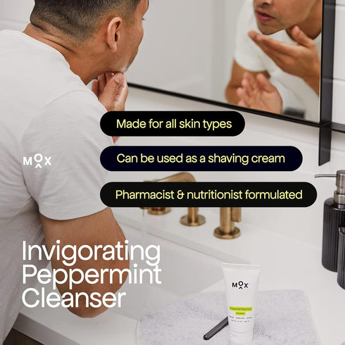 Mox Skincare Hydrating Mint Face Cleanser (3.4 oz) | Daily Exfoliating Face Wash with Salicylic Acid to Unclog Pores