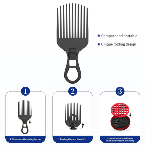 Silicone Curl Brush Set (Red) | Magic Curly Hair Brush, Africa Comb, Afro Pick, Wave Curler Tool for Men, Women, Boys,