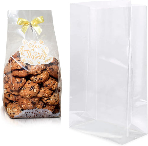 APQ Clear Gusseted Poly Bags - 4 x 2 x 10 Inch, Pack of 100 Gusseted Plastic Bags 1 Mil Thick for Favors, Clear Plastic