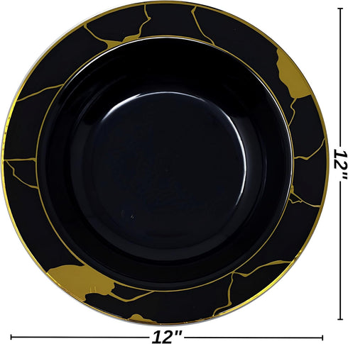 DecorLine Black & Gold Marble Soup Bowls Set, 12" (Pack of 10), Perfect for Parties
