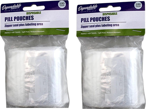 200 Piece Resealable Zipper Locking Pill Pouches - Daily AM PM Travel Organizer for Vitamins and Medications