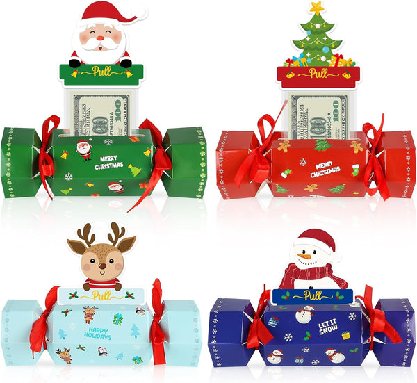 Sereliy 4PCS Candy Christmas Money Holder Box for Cash Gift Pull, Surprise Gifts