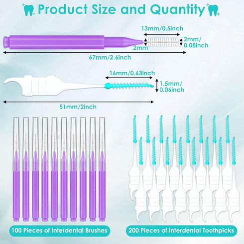 Lezmarket 300PCS Interdental Brushes for Braces, Soft and Bendable Dental Brush, Purple