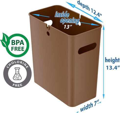 iTouchless SlimGiant 4.2 Gallon Narrow Space Trash Can and File Folder Organizer, 2-Packs, Toffee Brown