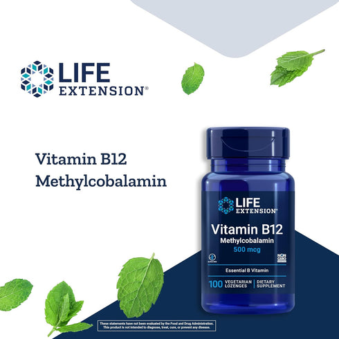 Life Extension Vitamin B12 Methylcobalamin 500mcg, Energy and Brain Health Supplement, 100 Count