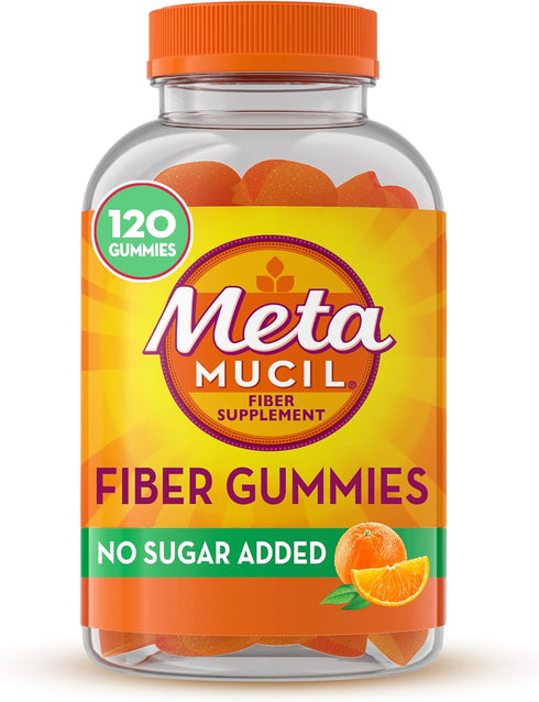 Metamucil Fiber Gummies for Adults - No Sugar Added Orange Flavor, 120 Count, 5g Prebiotic Fiber Blend