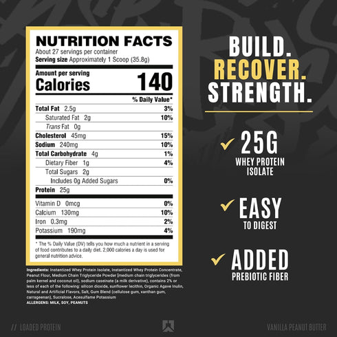 Ryse Loaded Protein Powder, 25g Whey Protein Isolate & Concentrate, Low Carbs & Sugar