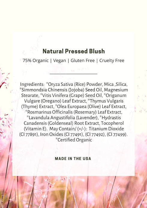 Mom's Secret 100% Natural Blush, Organic Vegan Gluten Free Pressed Blush, 0.18 oz (Flush)