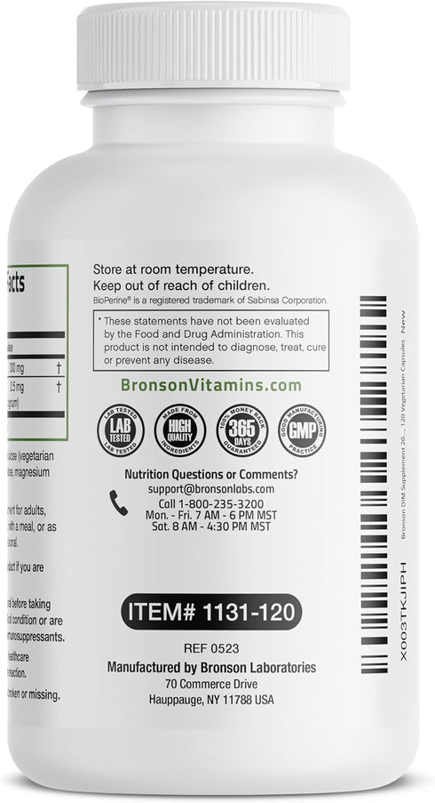 Bronson DIM Supplement 200 mg with BioPerine, 120 Vegetarian Capsules for Hormone Balance